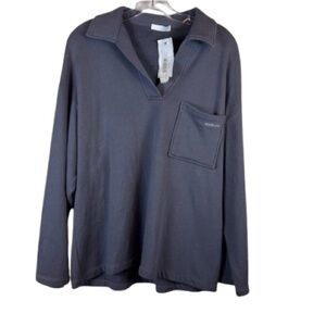 Sablyn Collared Cotton Terry Long Sleeve Pullover Thunder Grey Small